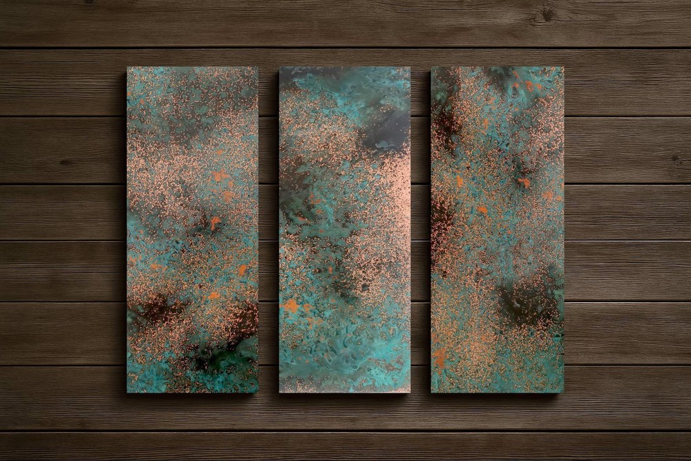 Real Copper Wall Art – 3 Panel Metal Artwork Modern Abstract Triptych