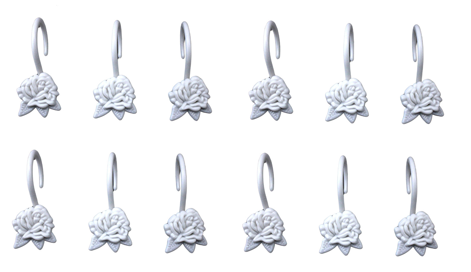 12 Floral Shower Curtain Hooks White Plastic Rings, Rustproof Stylish Rustproof