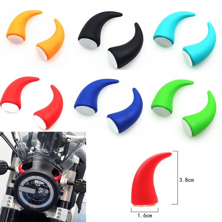2Pcs Motorcycle Silicon Helmet Devil Horn Decoration Orange Rubber Suction Cup