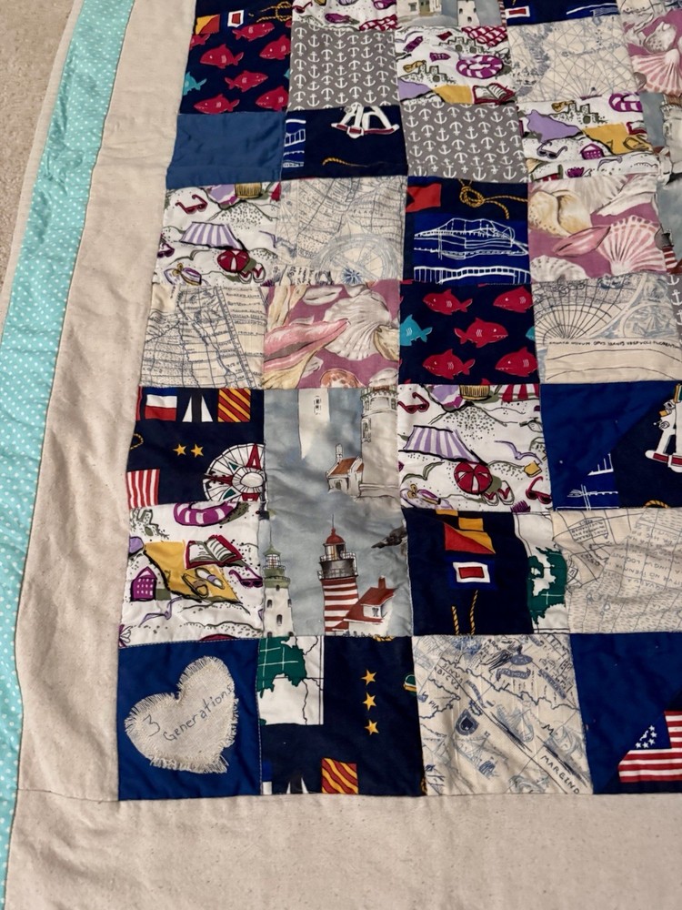 Handmade Lap Quilt 40x50 Nautical Themed Patchwork