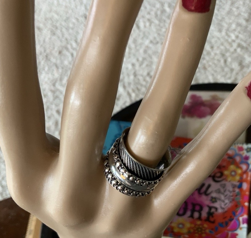 Handmade Sterling Silver Spinner Ring Sz 6.5 Beaded Spinner Ring