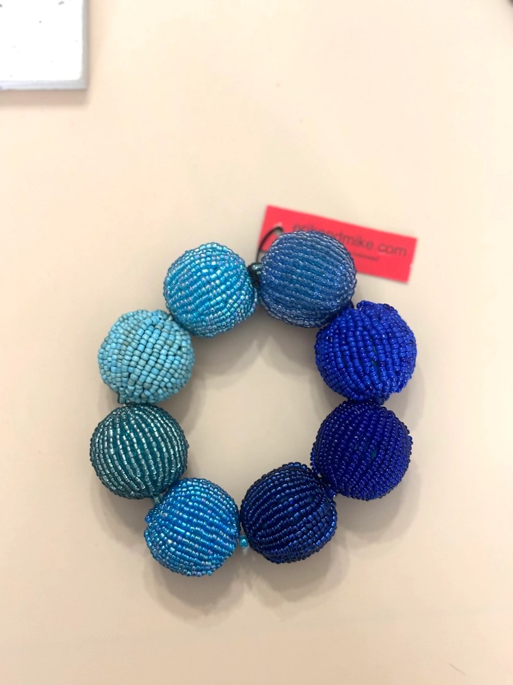 Large Seed Bead ball bracelet Navy Mix