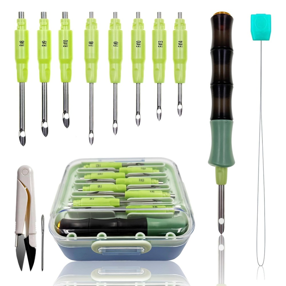 Punch Needle Tool Kit - Ergonomic Handle (Length Adjustable), 8 Interchangeab...