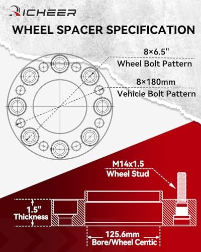8x180 to 8x6.5 Wheel Adapters for 2011-2025 Silverado 1.5 inch 8x180 to 8x6.5