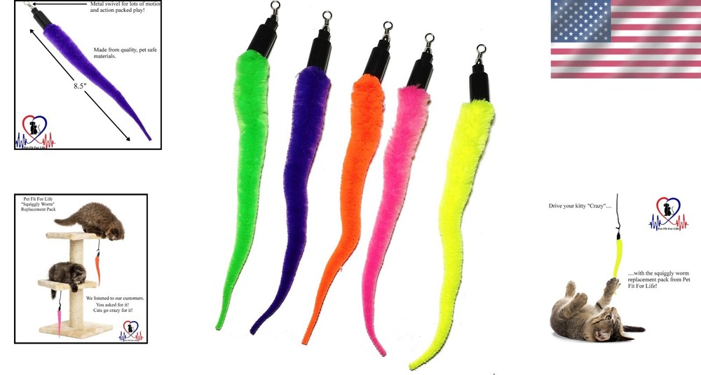 5-Piece Squiggly Worm Refill Pack for Interactive Cat Wands - Fun Guaranteed!