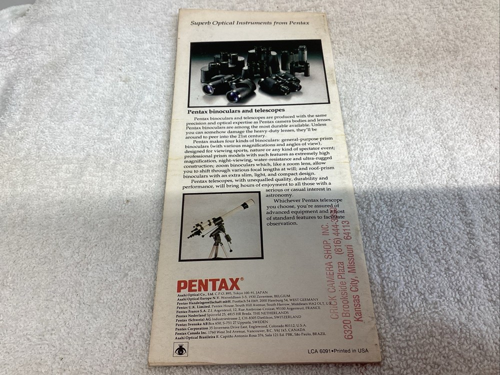 Pentax Cameras Catalog Brochure 1991