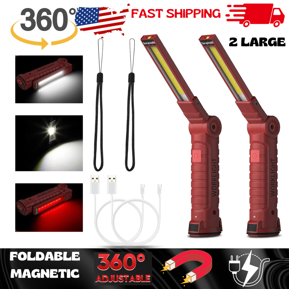 Rechargeable LED COB Work Light Mechanic Flashlight Lamp Magnetic Base Bright