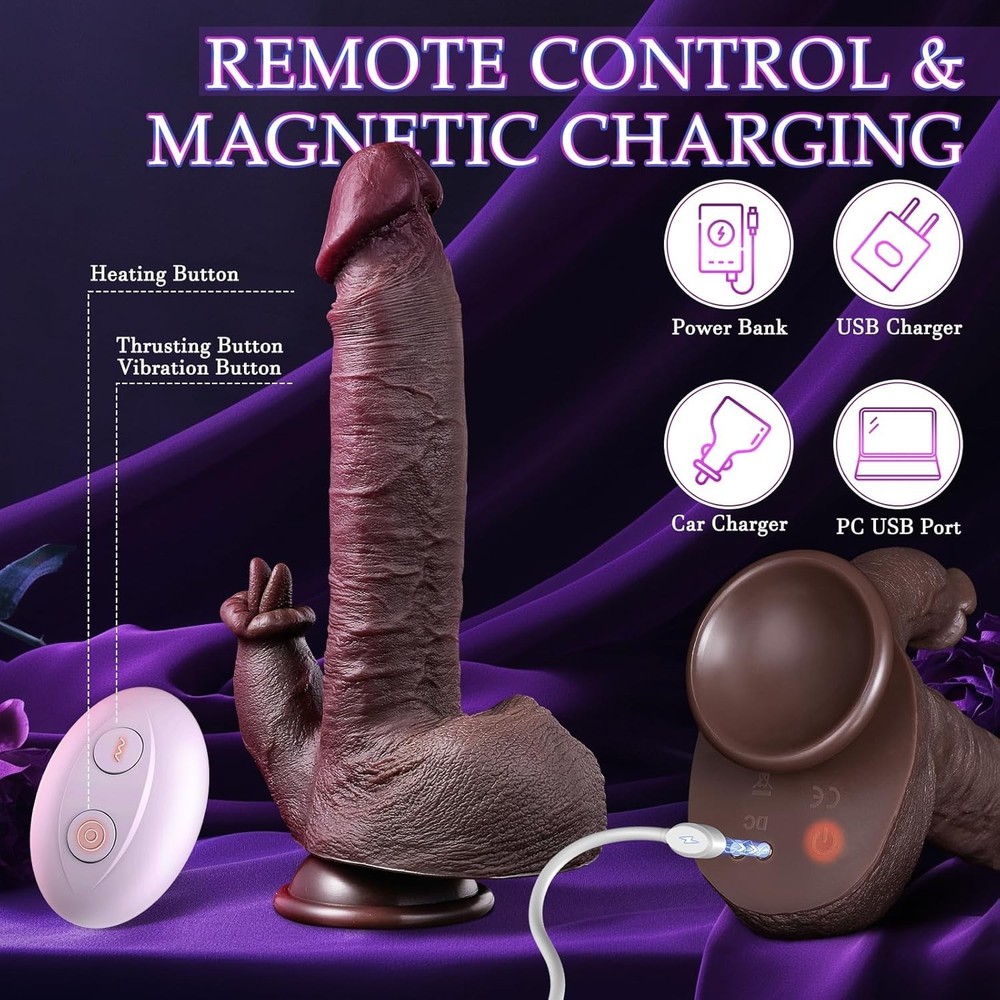 Thrusting Dildo Vibrator 4-in-1 Remote Control Heating 10 Modes Silicone