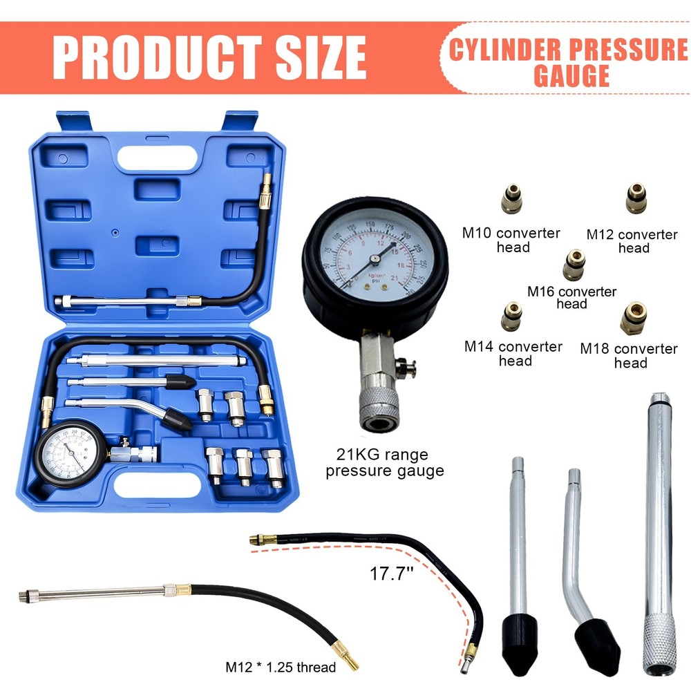 11 Piece Compression Tester Set, Car Compression Tester Kit for Gasoline Engine ...