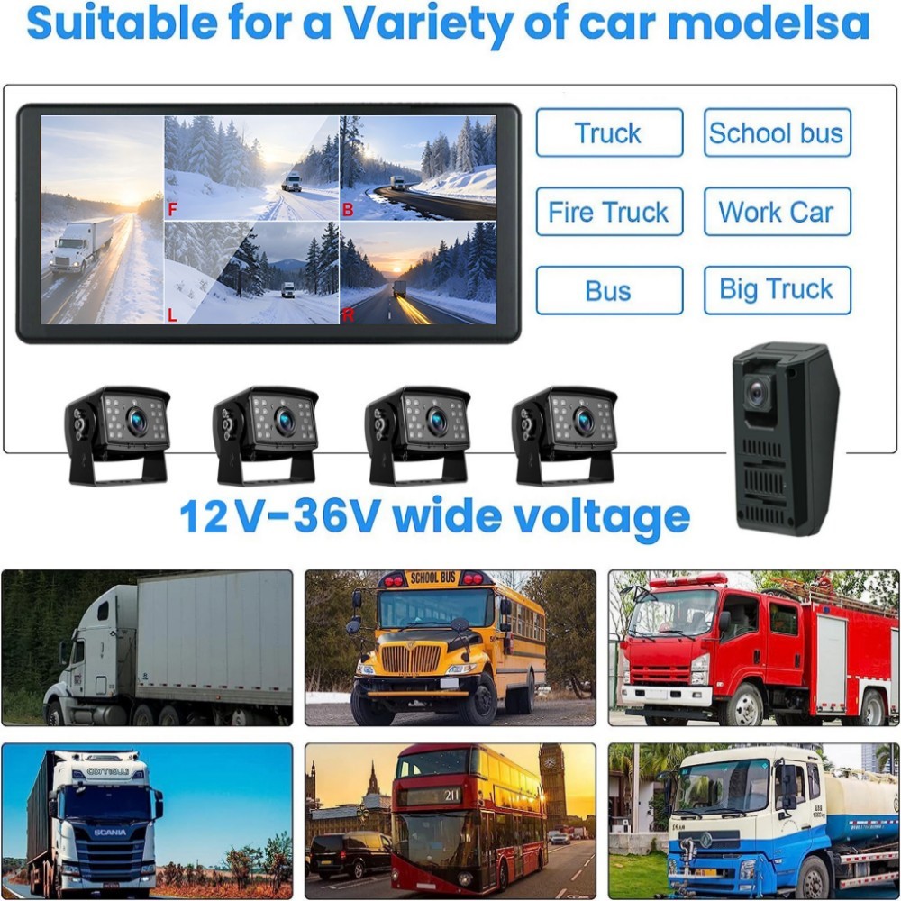 1080P RV Backup Camera 10.36" 4K Touchscreen Monitor DVR for Truck Bus Trailer