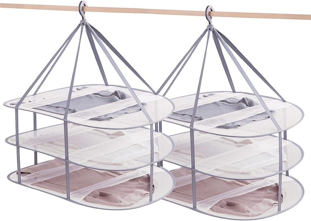 3 Tier Folding Mesh Clothes Drying Rack Stackable Sweater Drying Rack W/