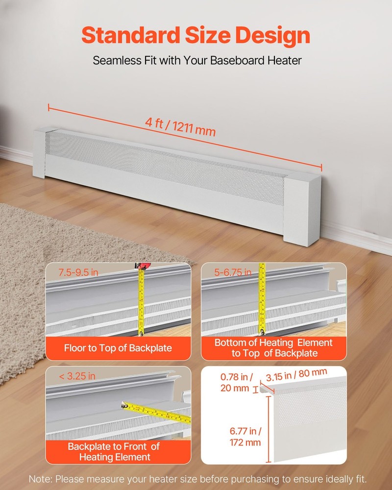 VEVOR Baseboard Heater Covers, Basic Series 4 ft Standard Electric Heating Unit