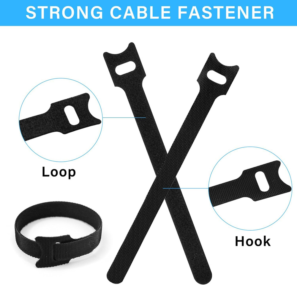 100Pcs Reusable Cable Ties - Hook and Loop Cable Straps for Wire Management - Ad