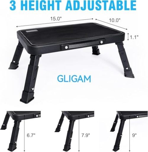 Step Stool, Adjustable Folding Step Stools for Adults and Seniors, Black