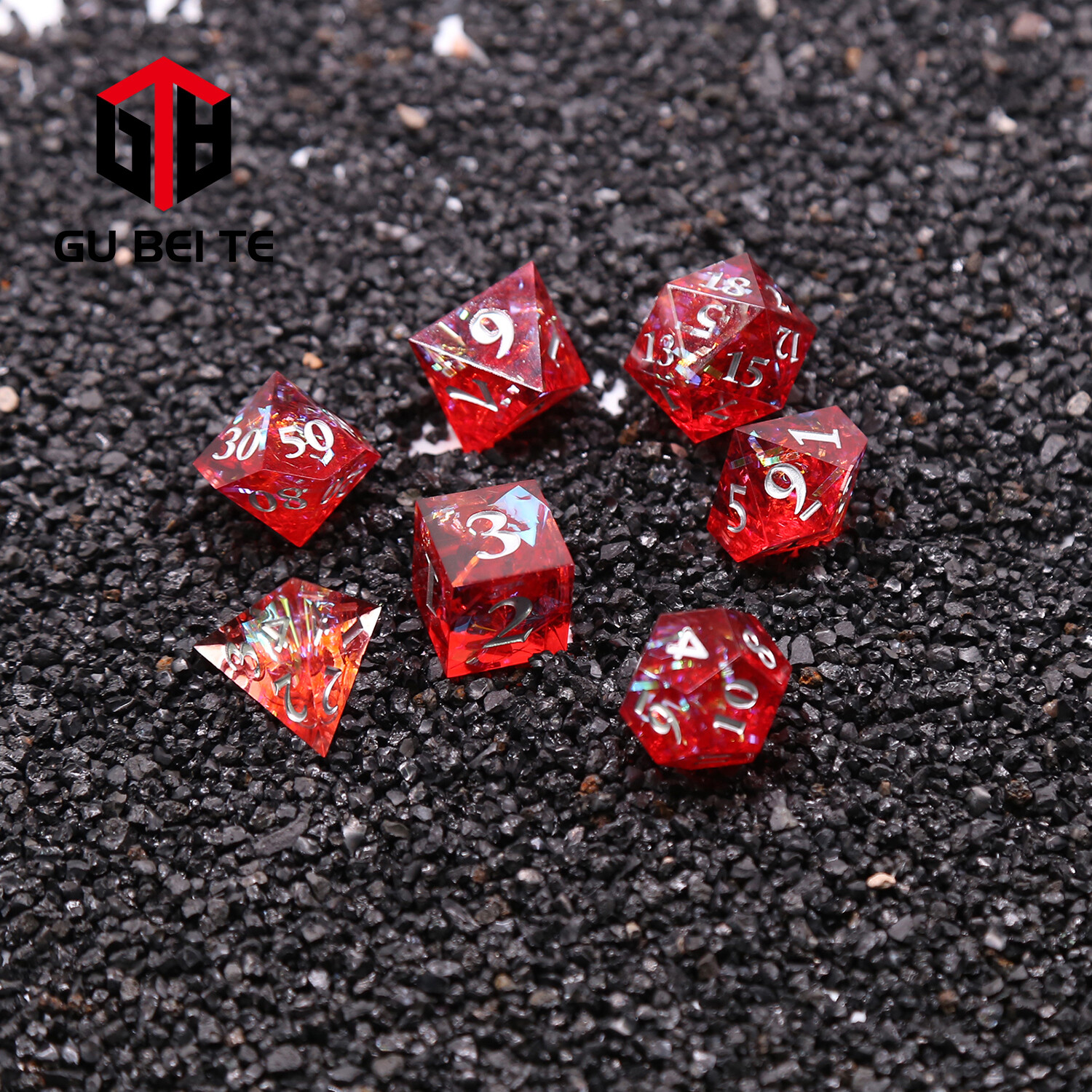 7Pcs DND Dice Set Resin Red Polyhedral Dice D4 D6 D8 D10 D10 D10 D% for Rpg D&D