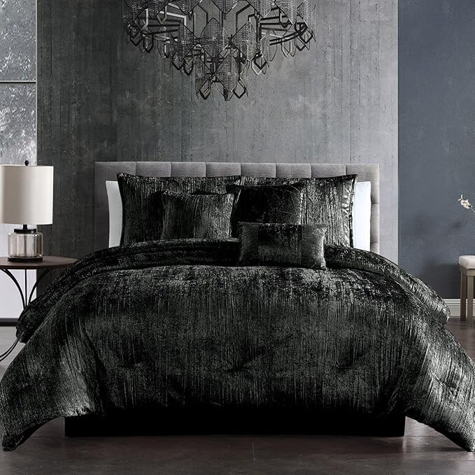 Riverbrook Home Turin Comforter Set, Queen, Black, 7-Piece Set