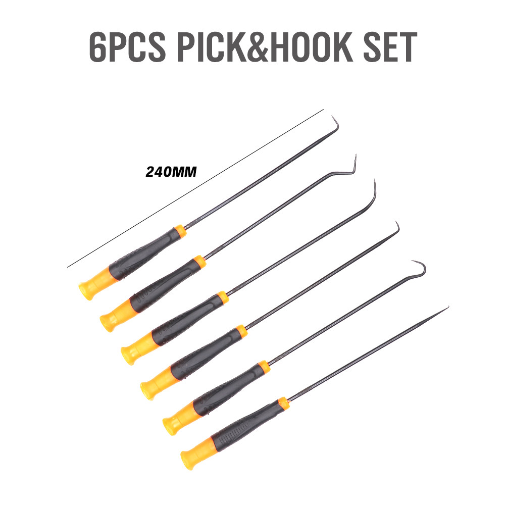 6pc Pick & Hook Set Extra Long O-Ring & Seal Remover Soft Grip Assorted Shapes