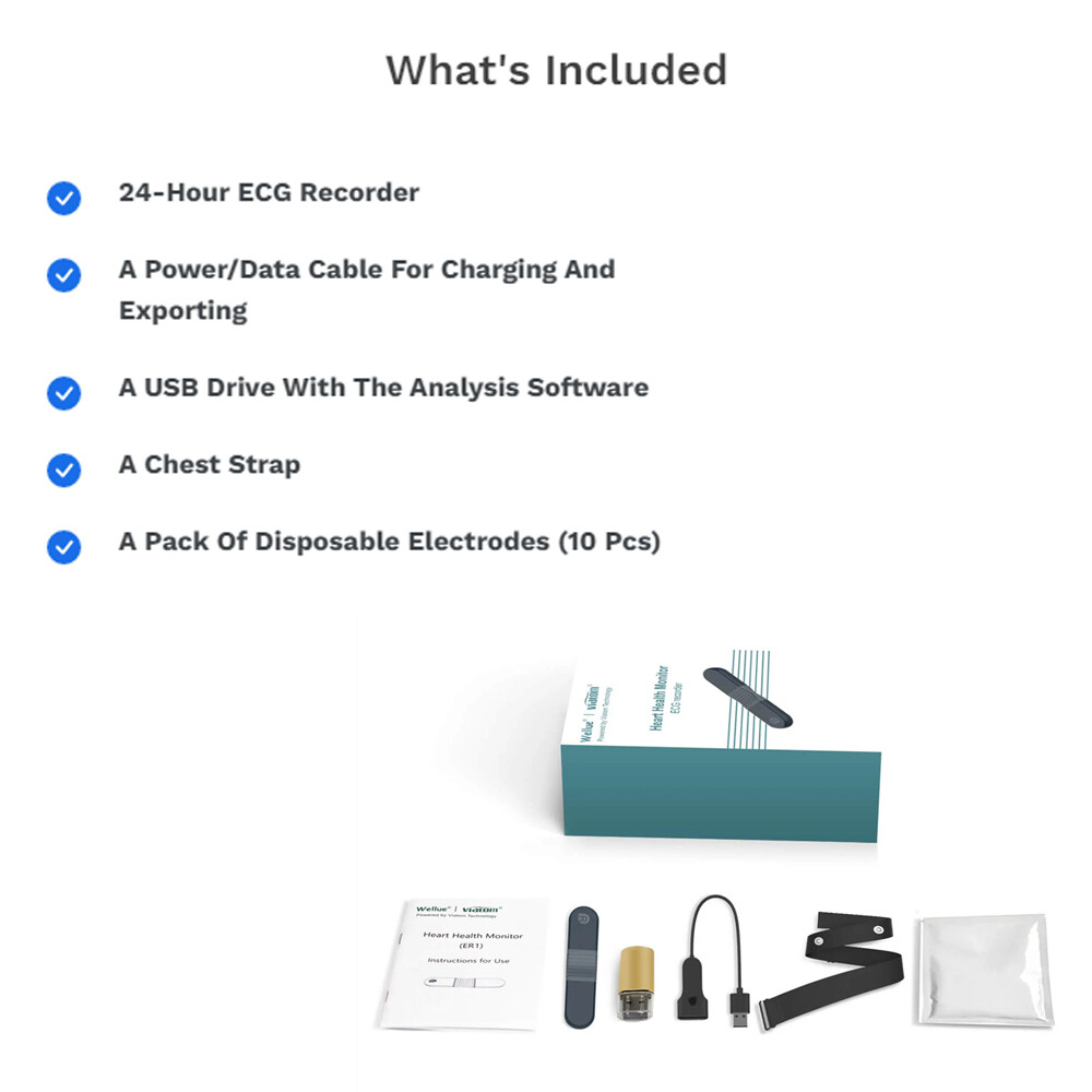 AI Holter Monitor 24 Hrs Chest Strap EKG Monitor with Free AI Analysis PC Report
