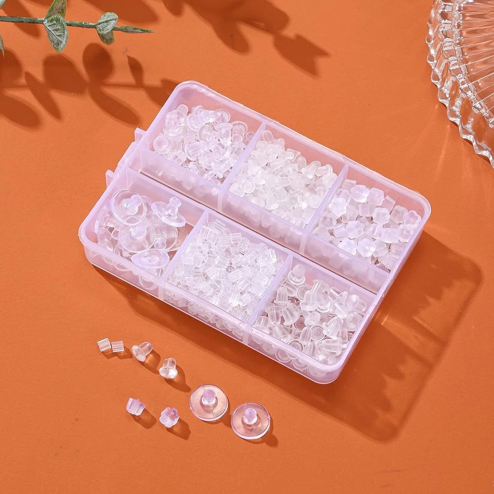 6 Styles Silicone Earring Backs for Studs, 600 Pcs Clear Soft Earring Backings H