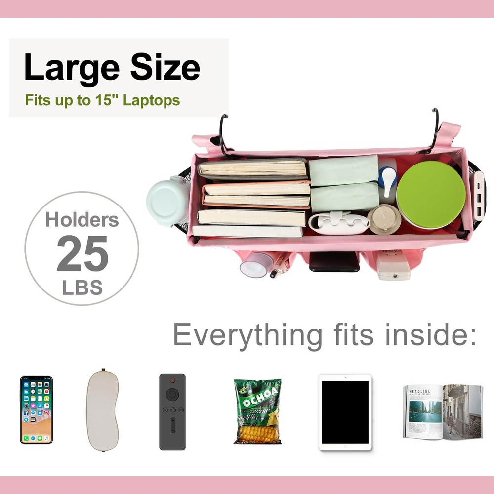Bedside Organizer with Hook & Caddy Hanging Storage Bag with Adjustable Strap...