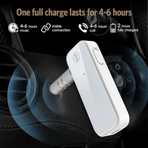 Bluetooth Aux Adapter for Car, 2 in 1 Wireless Transmitter Receiver for White