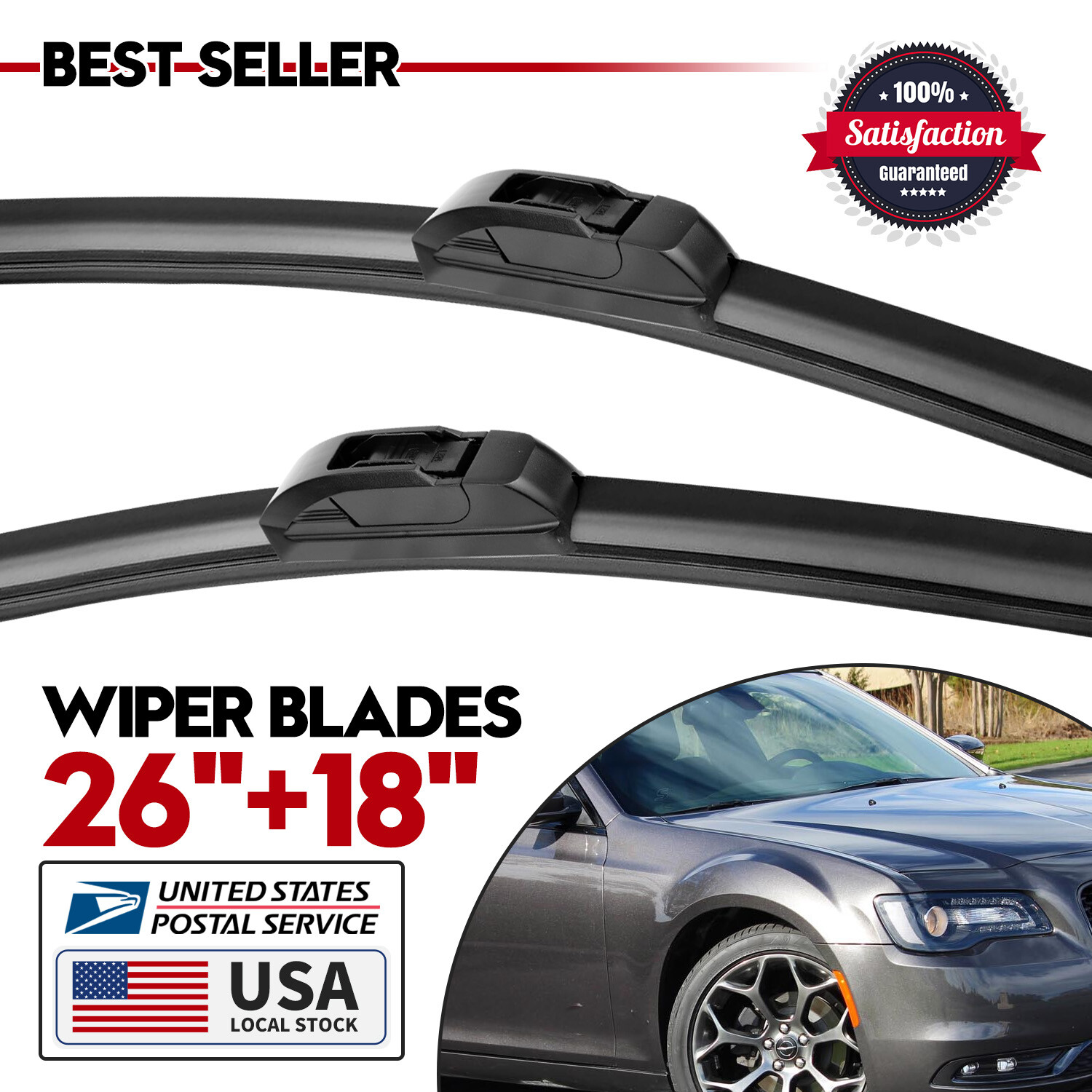 OEM Quality Windshield Wiper Blades Streak-Free Spotless 26inch+18inch 2 in Pack