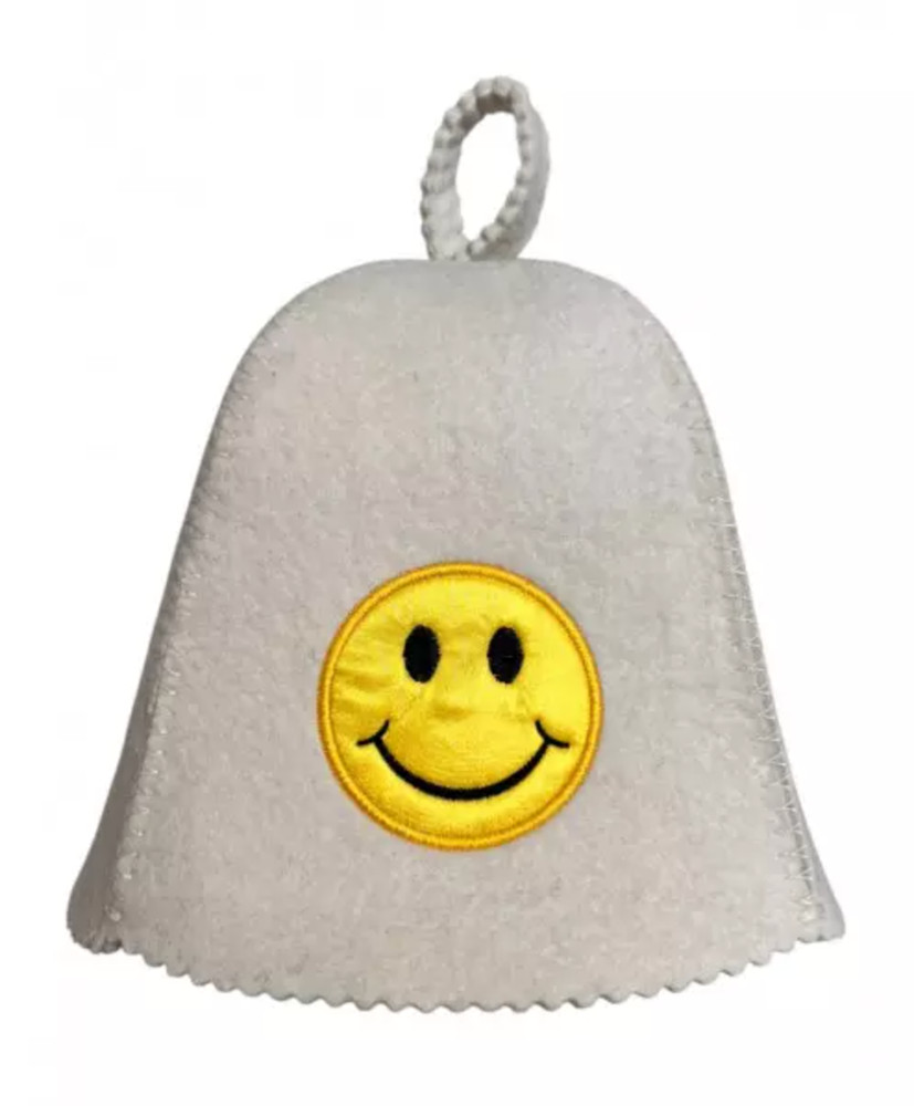 Sauna hat -   Smile, wool 100% , white