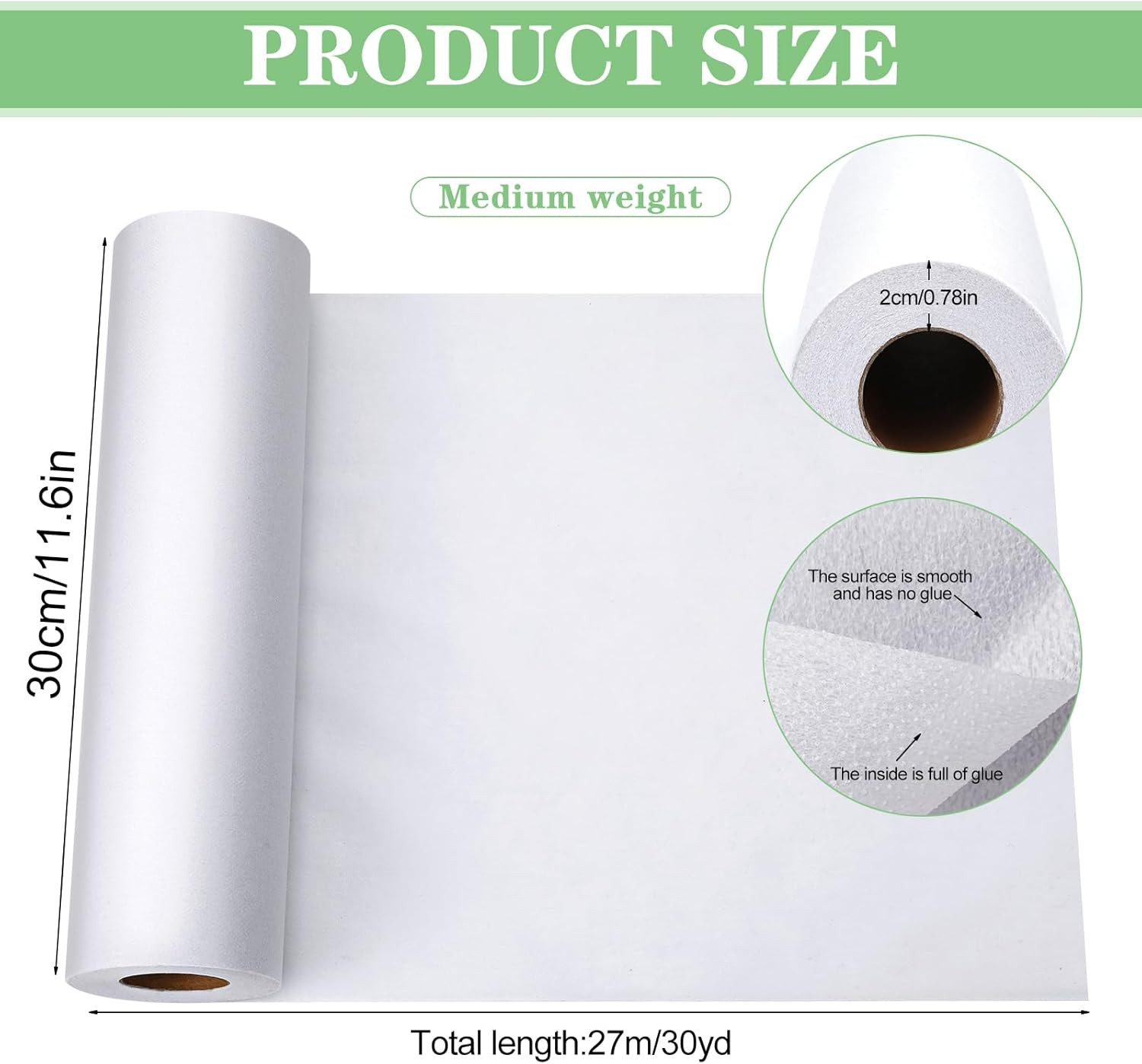 Medium Weight Interfacing Fabric for Sewing: White 11.6" x 30yd Iron On Non-Wove