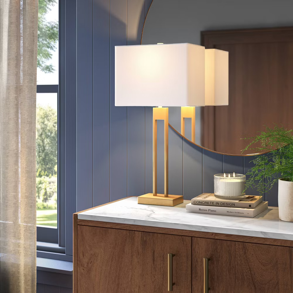 Window Pane Table Lamp with USB Brass - Threshold