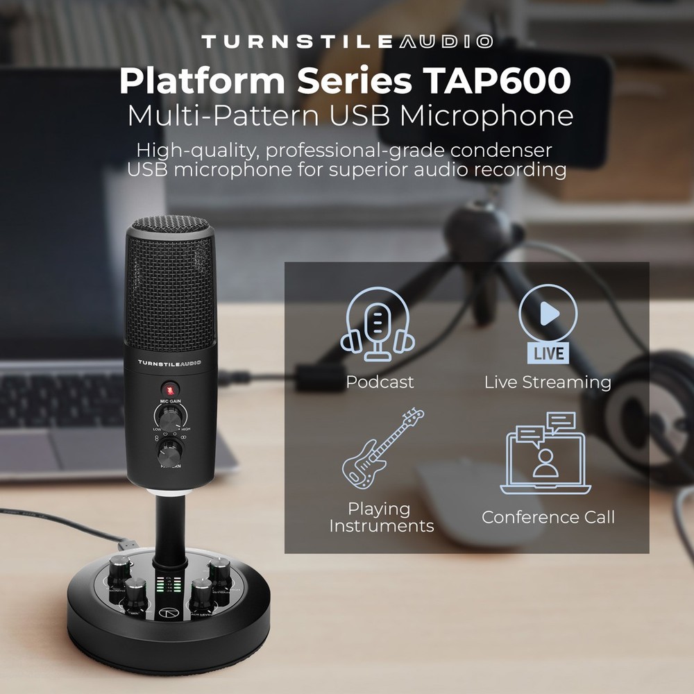 Turnstile Audio Platform Series TAP600 Multi-Pattern USB Microphone, PC, Mac, 4