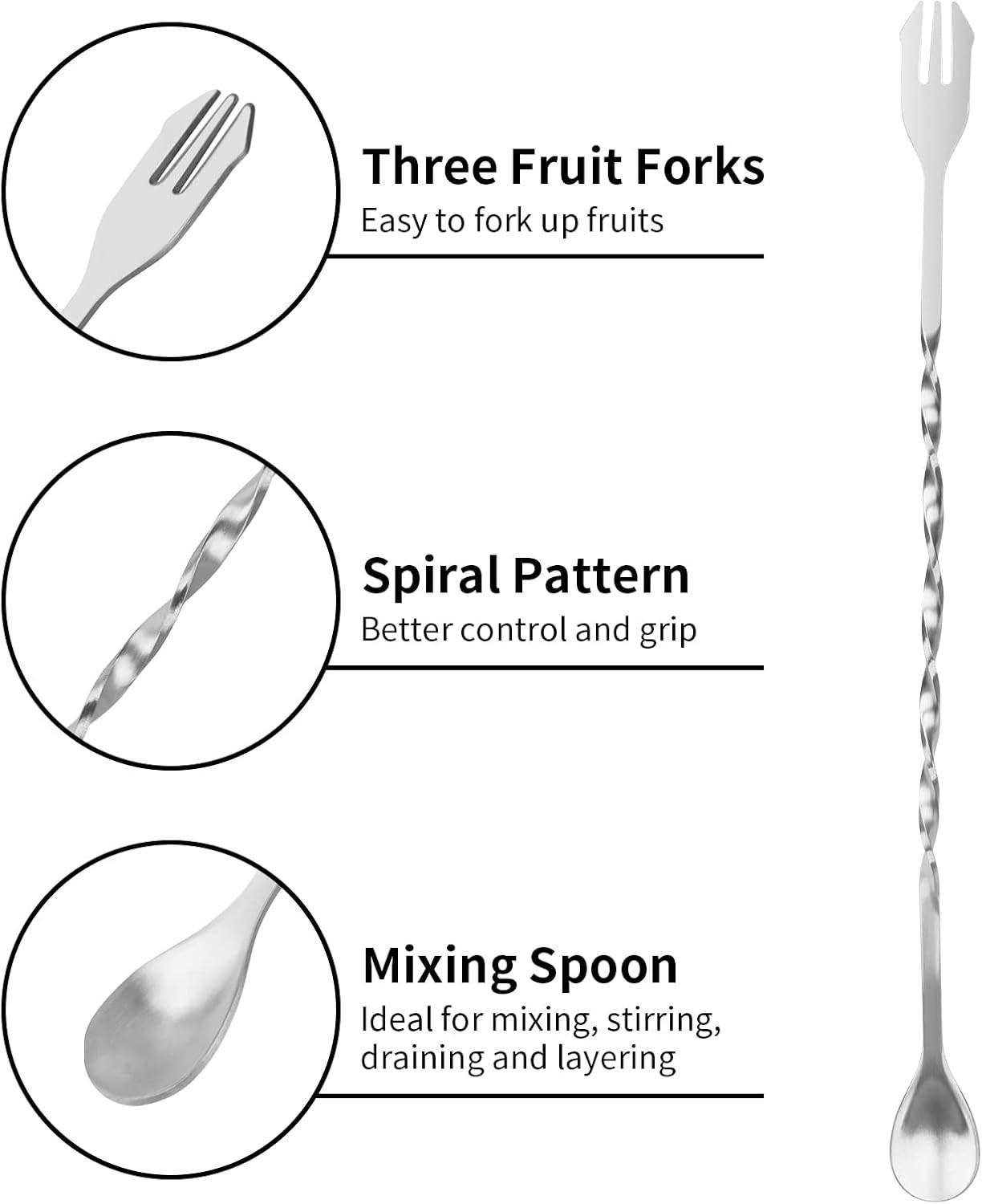 Muddler for Cocktails Bar Spoon - Vaincre 2PCS 9" and 10” Silver