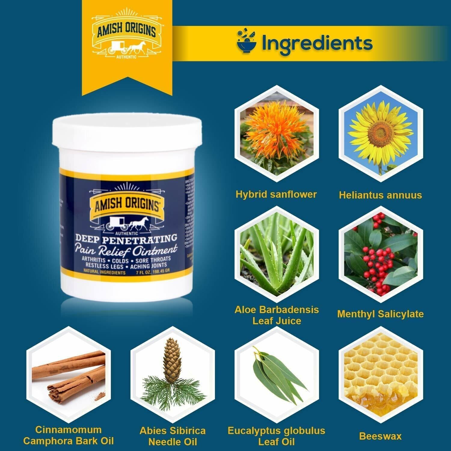 Amish Origins Deep Penetrating Pain Relief Ointment Restless Legs Arthritis 14oz
