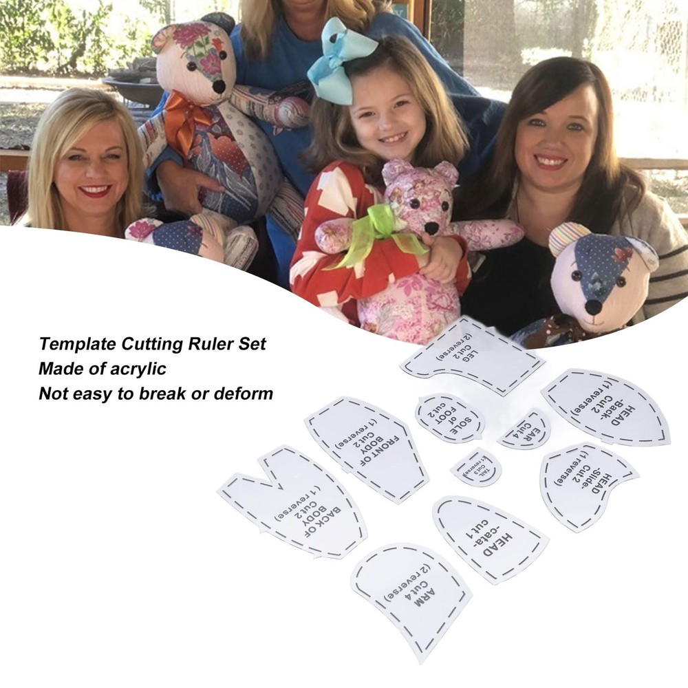 10 Pcs Memory Bear Sewing Patterns Template, Memory Bear Acrylic Template Rul...