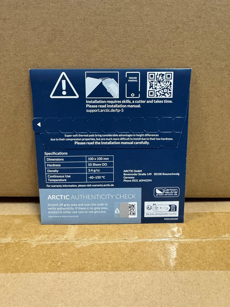 ARCTIC TP-3: Premium Performance Thermal Pad, 100 X 100 X 0.5 Mm (Stackable to 2