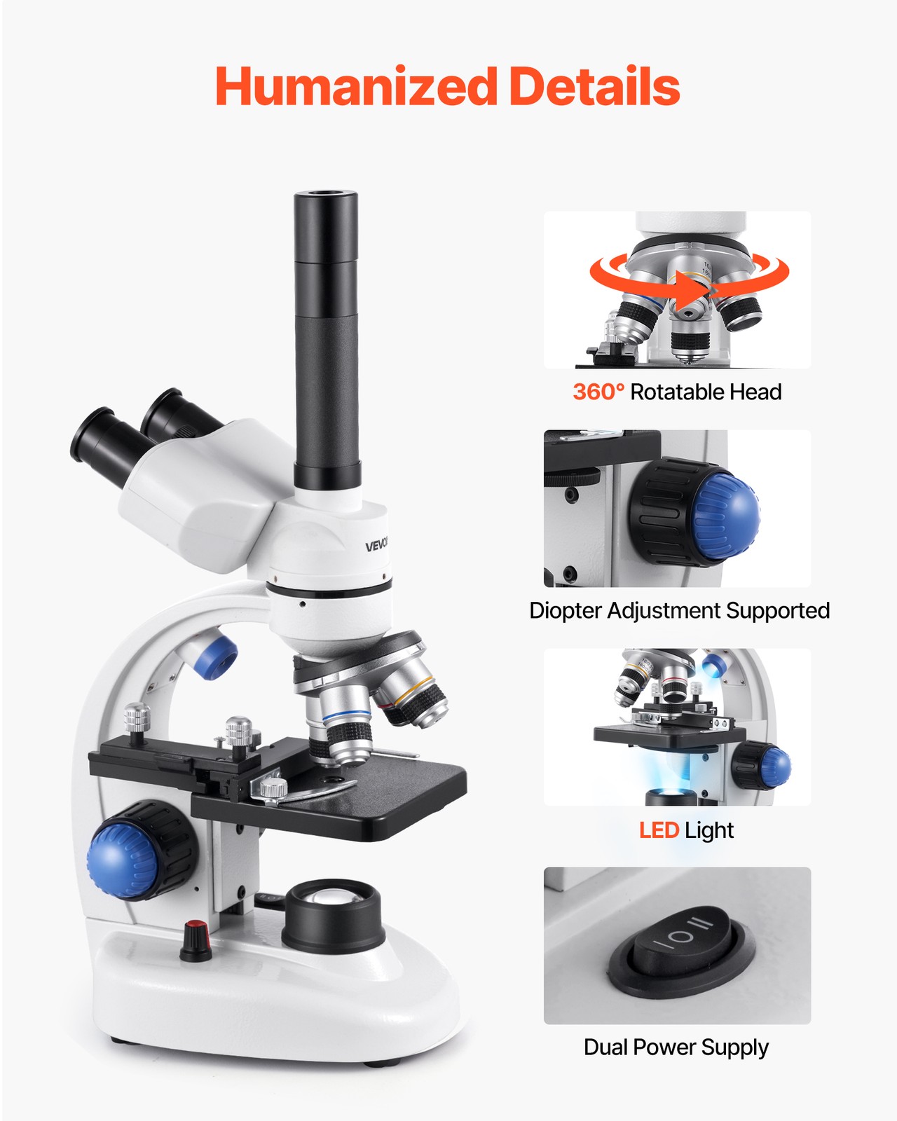 VEVOR Professional Trinocular Compound Microscope Kit 40-5000X Magnification