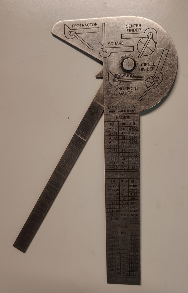 🗽GENERAL HARDWARE No. 16 Rule PROTRACTOR DRILL POINT GAGE