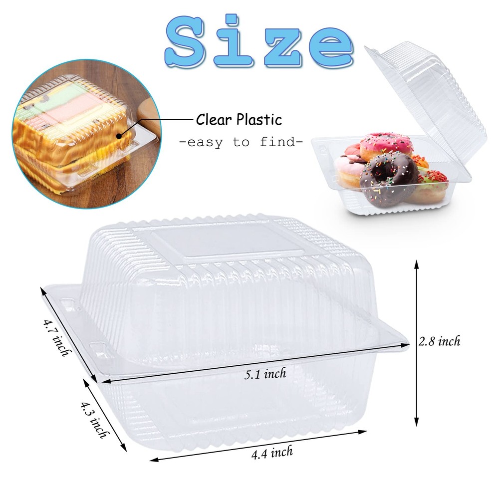 100 Pack Clear Plastic Take Out Container,Square Hinged Food Container,Desser...