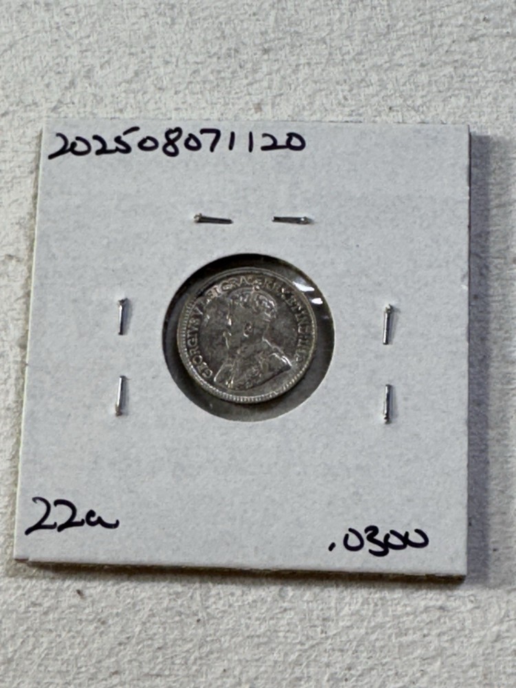 1920 Canada 5 Cents Small Silver Coin Cleaned