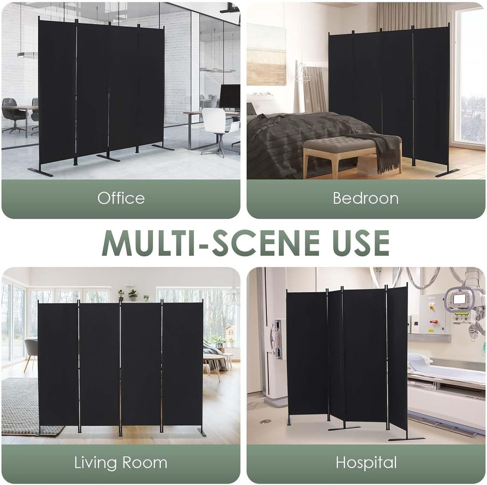 Room Divider Screen 4 Panel Portable Privacy Screen 6 FT Black Folding Partition