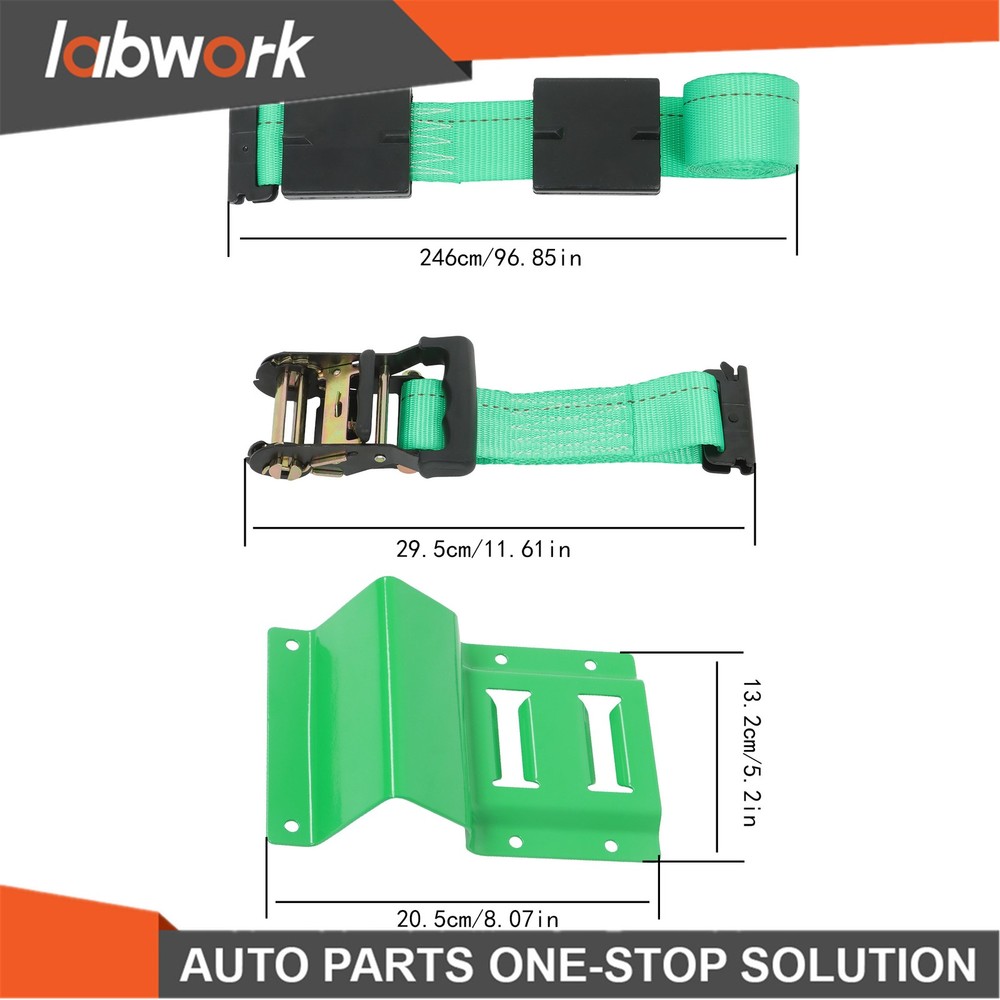Labwork 4pcs E Track Wheel Chock +2 Pack 2" X 8' E Track Ratchet Straps