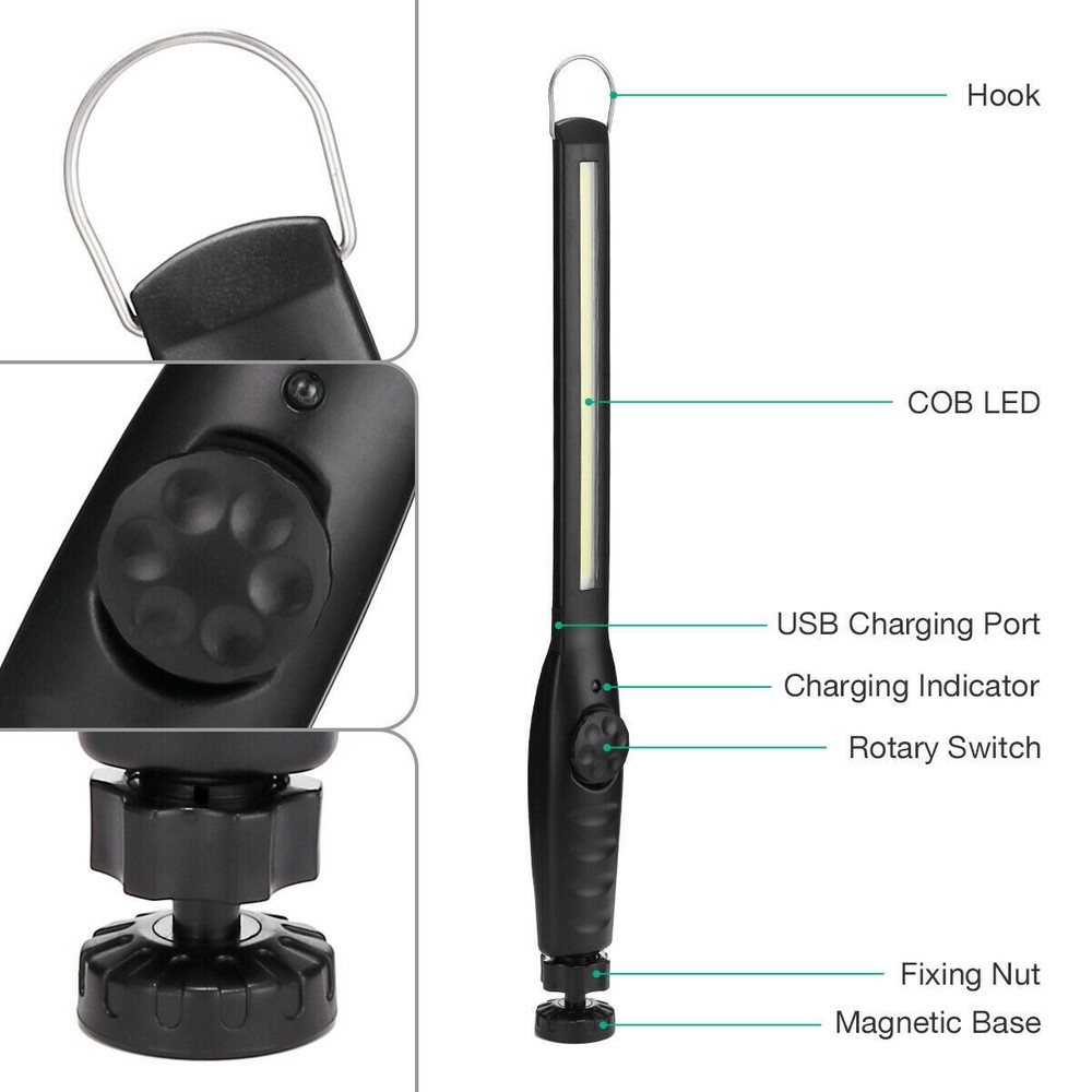 2X Rechargeable LED Slim Work Light Mechanic Flashlight Lamp Bar Camping Torch