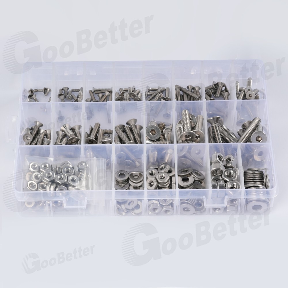 455Pcs Stainless Steel Flat Countersunk Head Hex Socket Cap Screw Bolt Nut SAE