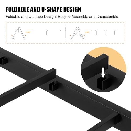 Full Size Metal Platform Bed Frame with Full Size | Round Frame Black
