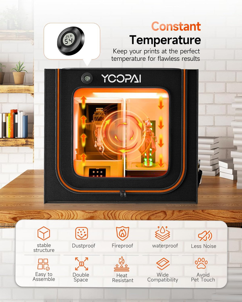 Multifunctional Large Resin 3D Printer Enclosure with Ventilation Kit LED Light,