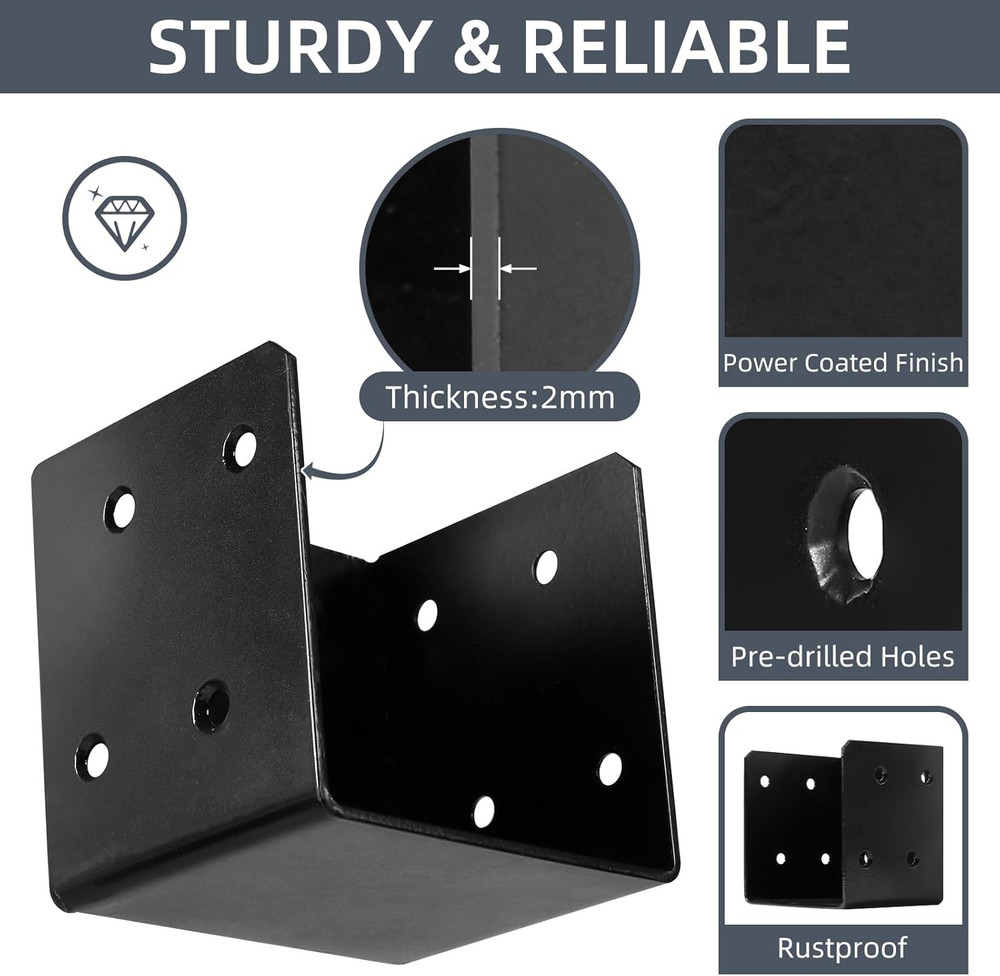 8 Heavy Duty Deck Railing Brackets for 4"x4" & 4"x6" Posts - Black