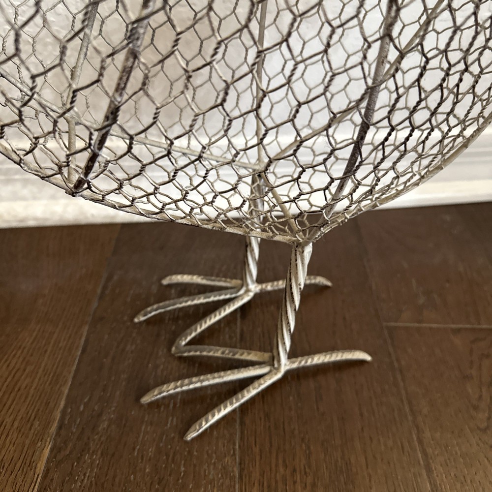 Large Rustic Rooster Metal & Chicken wire Egg Container. White Washed Design.