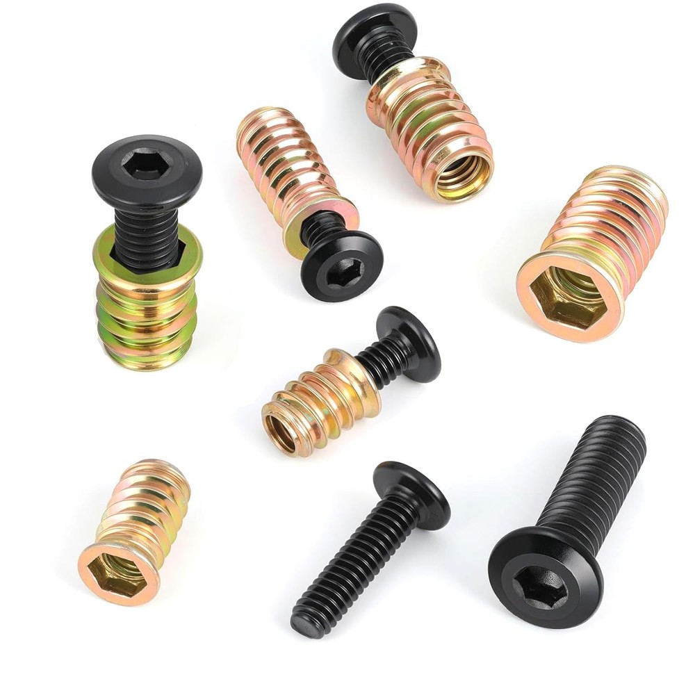 Threaded Inserts and Bolts Set, 30 Sets, 1/4-20 X 20Mm Threaded Inserts for Wood