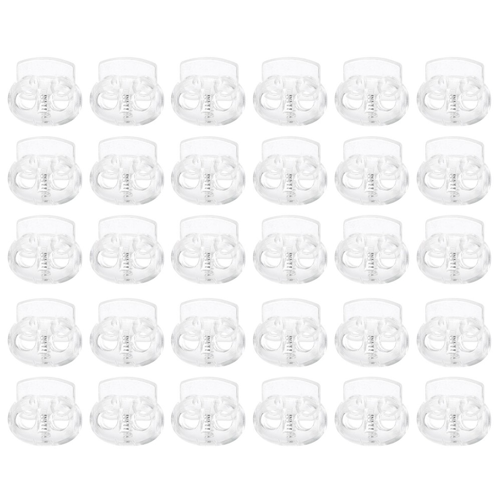 30pcs Plastic Spring Cord Locks Double Hole Elastic Cord Adjuster Clear