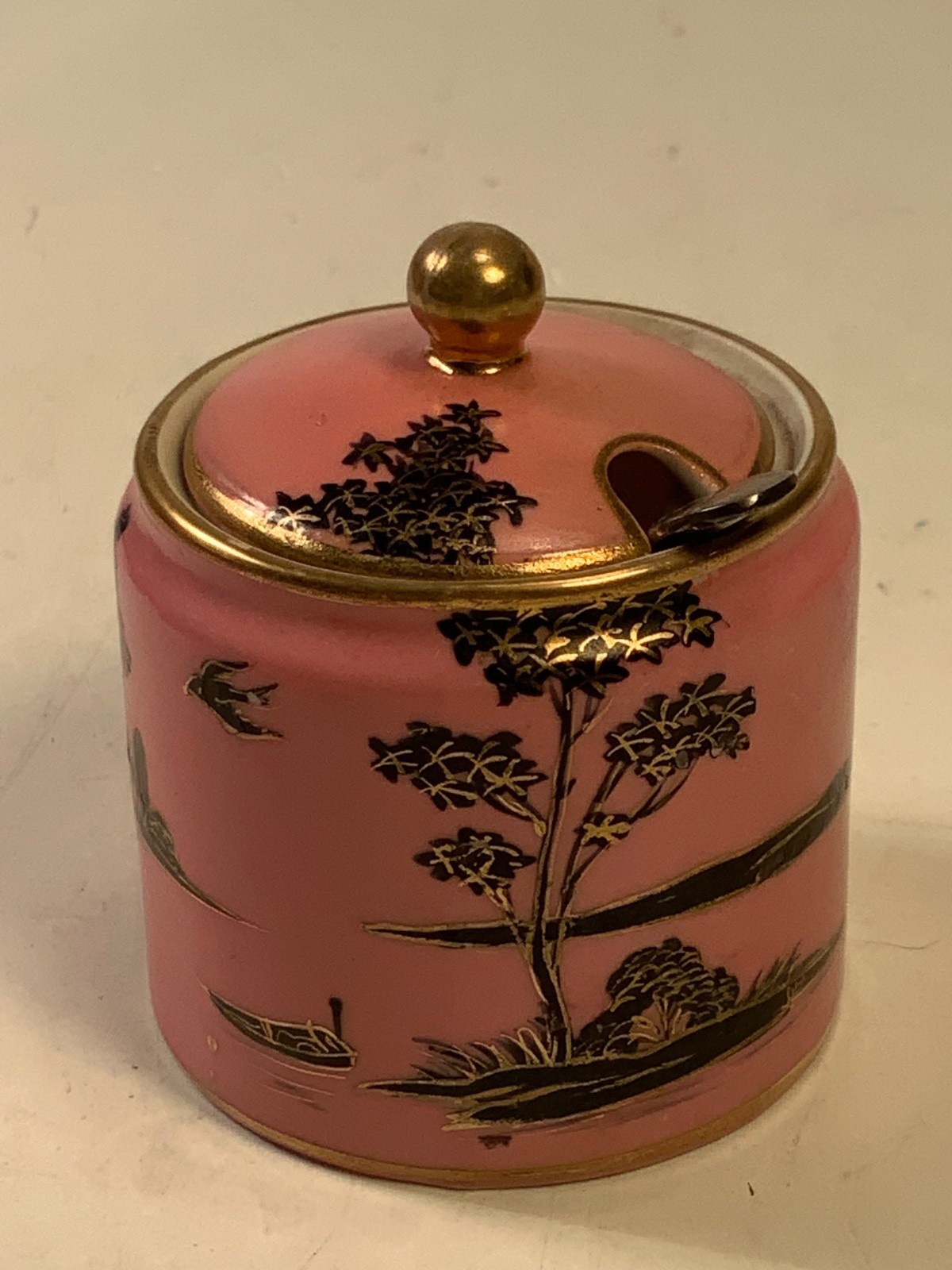 RARE Antique Noritake "M" Morimura Hand Painted Pink & Gold Comdiment Set & Tray