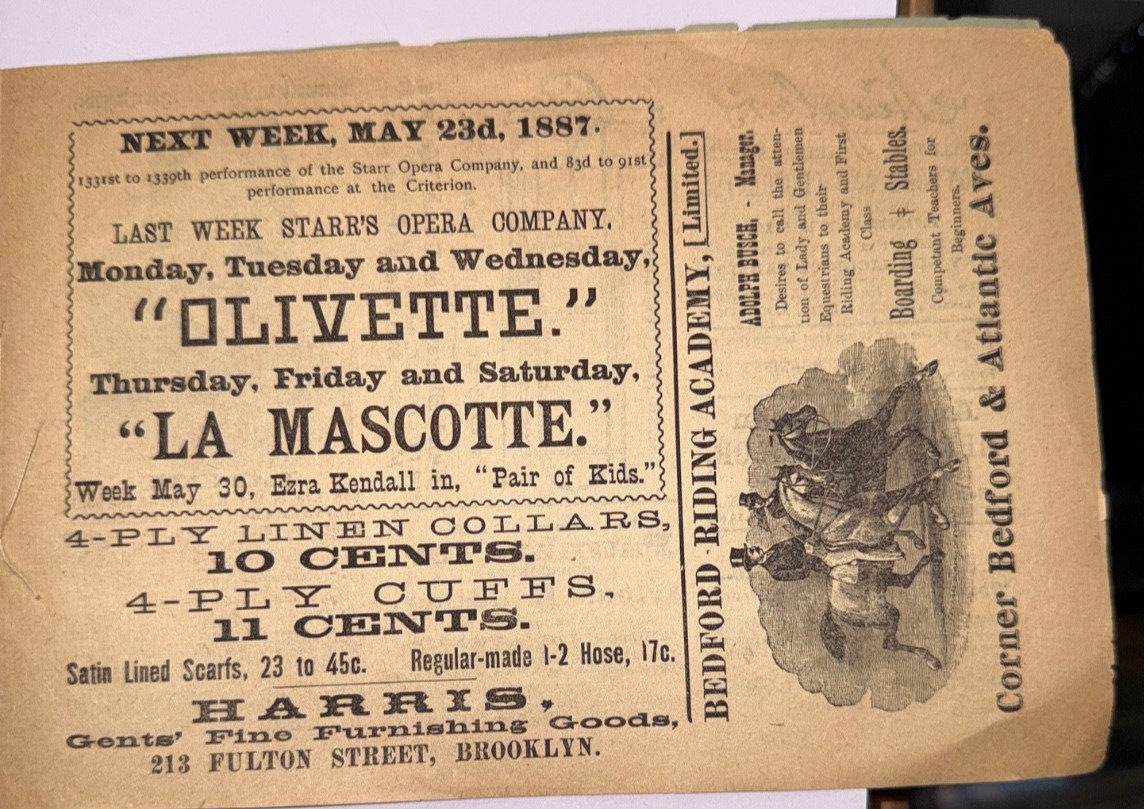 RARE 1887 CRITERION THEATRE PROGRAM CHIMES OF NORMANDY AT FULTON & GRAND AVENUE